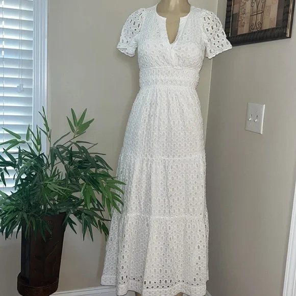 ANTHROPOLOGIE The Somerset Collection Eyelet Edition Maxi Dress White Size XXS - Picture 9 of 15